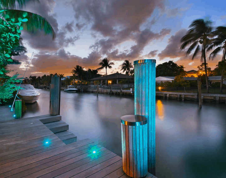 Night photo of a Fort Lauderdale home dock