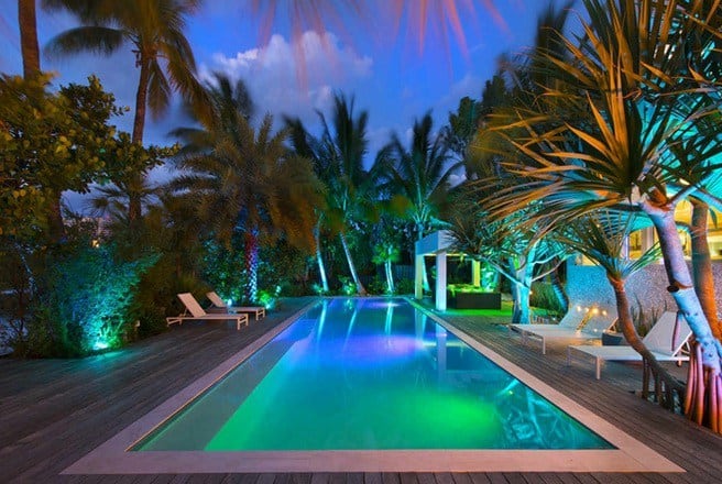 Night shot of Fort Lauderdale home swimming pool